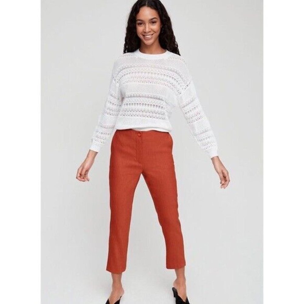 Aritiza xWilfred Cherice Italian Linen Blend Orange Slim Cigarette Pants Size 0 - Picture 5 of 5